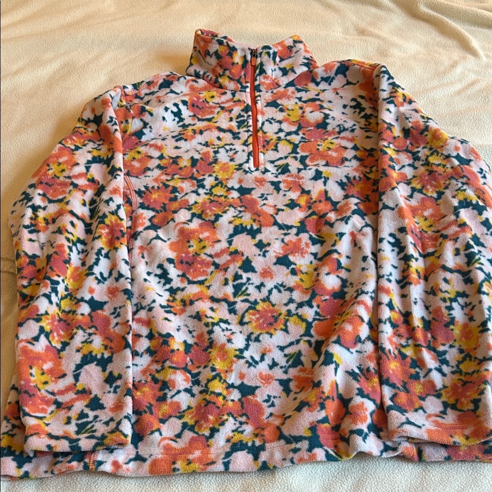 Lands' End Floral Fleece Hoodie - Pink, Orange, Yellow